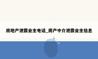 房地产泄露业主电话_房产中介泄露业主信息